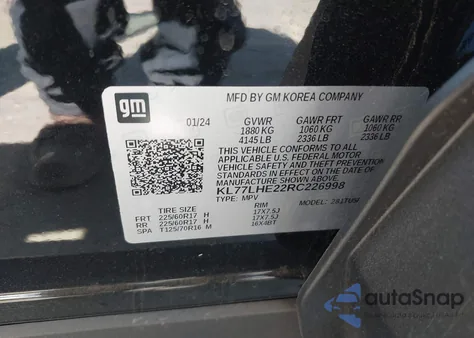 2024 Chevrolet Trax Fwd Lt z USA, uszkodzony, nr VIN KL77LHE22RC226998